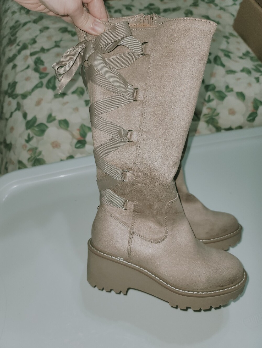 DV by Dolce Vita Frankie Girl's Vegan Leather/Faux Suede Mid-Calf Wedge Lug Boot